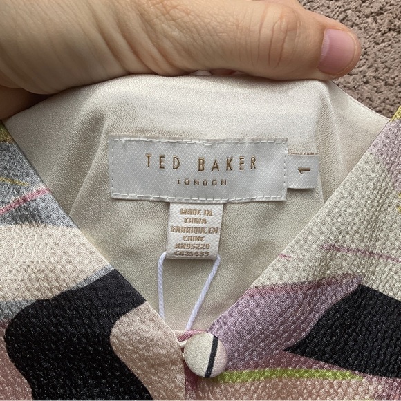 NWT Ted Baker Warrenn Printed Button Through Cami Dress Midi Size 4 Dusky Pink - Picture 12 of 13